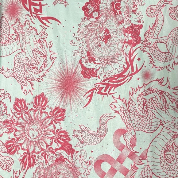 Pink/Blue Floral Multi Pattern Dragon Print Dress - Picture 4 of 4